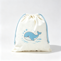 Sac à cordon en lin personnalisé avec imprimé mignon de baleine et de vagues, écologique, anti-poussière, pour ranger les cadeaux d'activités scolaires