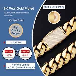 럭셔리 10mm-22mm 남성용 마이애미 쿠반 링크 팔찌 목걸이 14K 18K 리얼 금도금 커스텀 쿠반 체인 - Product Image 6