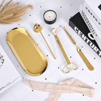 Gute Qualität Golden Plated Edelstahl 4 Stück Wick Care Kit Luxus Aroma therapie Kerze Wick Hook Snuffer Trimmer Tray Set