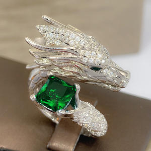 Anillo de cóctel con cabeza de dragón y circonita cúbica roja, engaste pavé, joyería de moda unisex, regalo - Product Image 3