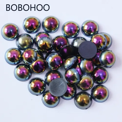 Factory Direct Sale Black AB Plastic Flatback Loose Beads Half Round Cut Pearls for Garment Handbags