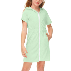 Traje de Baño para Niñas Pequeñas, <span class=keywords><strong>Bata</strong></span> con Capucha y <span class=keywords><strong>Cremallera</strong></span>, con Bolsillos, de Poliéster, para Fiesta en la Playa - Product Image 2