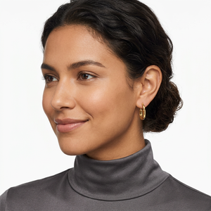 Chunky Rectangular Huggie Hoop <b>Earrings</b> Minimalist Polished Gold Fashion Jewelry Diamond <b>Name</b>: - Product Image 5