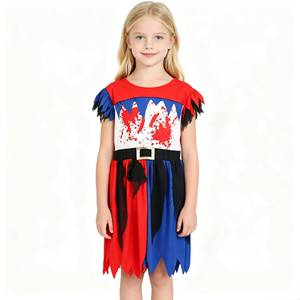 Disfraz de Pirata Sangriento para Niñas, Vestido Desgarrado Rojo y Azul con Estampado de Salpicaduras de Sangre - Product Image 6