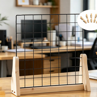 Présentoir en grille de bois avec panneau en fil métallique, organisateur de bureau pour photos, bijoux, notes, cartes postales, décoration pour la maison, le bureau et la salle d'artisanat