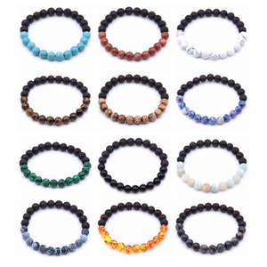 Dernière Offre Spéciale 8MM pierre de lave naturelle élastique perlé Bracelet <span class=keywords><strong>énergie</strong></span> de guérison extensible unisexe huile essentielle fabrication de <span class=keywords><strong>bijoux</strong></span> - Product Image 3