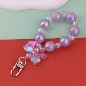 LLavero de cadena corta a la moda, llavero con cuentas de acrílico rosa, lazo, pulsera para teléfono, Clips de cordón, cadena creativa para caja de teléfono móvil - Product Image 6