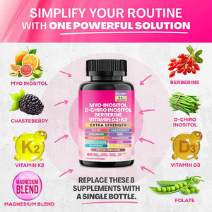 Suplemento de Mioinositol, D-Chiroinositol y Berberina, Extra Fuerte, 90 Cápsulas, 16 en 1, Vitamina D3+K2, Venta al por Mayor de Fábrica - Product Image 2