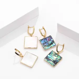 Daidan Gold Plated Earrings Hoops Square Geometric Abalone Shell Sterling Silver 925 Jewellery Mother Of Pearl Earrings