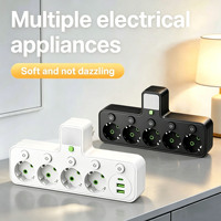 Multiprise murale style UE, convertisseur 1 en 5, 5 prises CA, 2 ports USB, 10A, rallonge ABS avec port USB