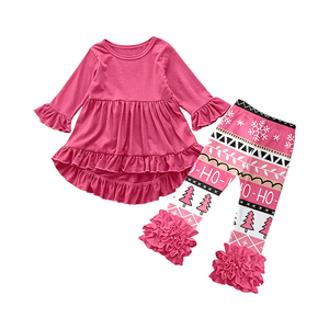 Conjunto de 2 piezas de ropa para niñas con estampado de seda de leche, blusa de manga larga con volantes y pantalones con volantes, ropa navideña para niños - Product Image 2
