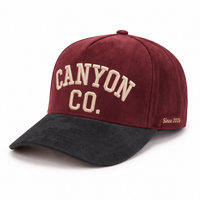 Casquette de baseball en daim à visière incurvée de haute qualité avec logo personnalisé, 5 panneaux, broderie 3D en relief, bicolore rouge bordeaux et anthracite, directement de l'usine
