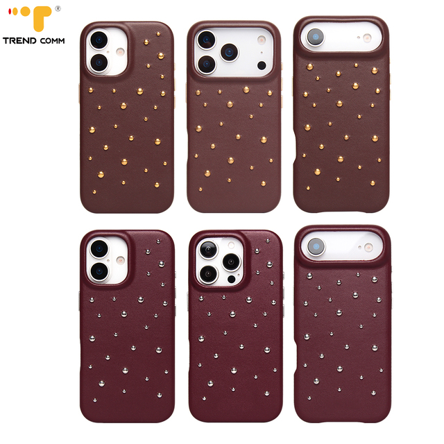 High Appearance Unique Anti-Shock Leather Back Cover Phone Case with Rivets Multi Functional Phone Case for iPhone 15 16 17 Pro