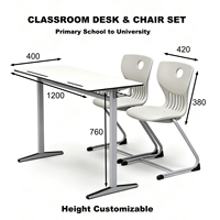 Chaise et table d'étude deux places robustes pour étudiants, mobilier de salle de classe avec tiroir de rangement en métal