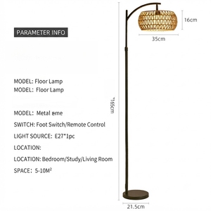 Rattan & Linen Modern <b>LED</b> Floor Lamp with E27 Base Adjustable Height Three-Color Dimmable Light for Bedroom and Office - Product Image 5