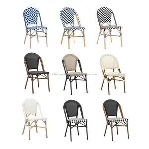 Cadeira de jantar com braço de rattan para jardim, móveis baratos para o ar livre, com pernas de metal, almofada para café, pátio e exterior