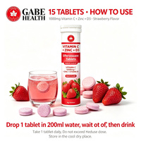 Comprimés effervescents personnalisés de Vitamine C 1000mg avec Zinc D3, défense immunitaire, antioxydant, saveur fraise, 15 comprimés, format portable, OEM