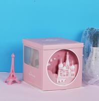 Boîte à gâteau en papier créative de 6/8/10/12 pouces avec fenêtre décorée d'un château en papier 3D