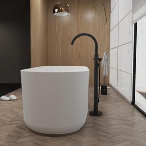Baignoire autoportante ovale en pierre artificielle de luxe, finition mate blanche, surface solide, pour la rénovation de salle de bain moderne - Product Image 3