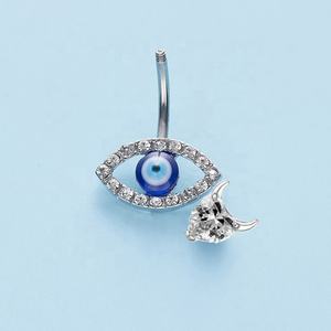<span class=keywords><strong>Gaby</strong></span>, nuevo diseño, anillo de acero inoxidable para el vientre, corazón y ojos malvados, doble montaje, Piercing, ojos azules, joyería para el cuerpo para bodas - Product Image 5