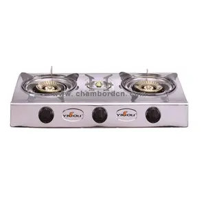 Household Kitchen Appliance Table Gas Stove 3 Burner Gas Stove with golden Iron Cap and S.S Cooktops