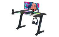 Bureau de jeu BEISIJIE Z-G en forme de Z, table en fibre de carbone jaune et verre avec éclairage RGB et accessoires