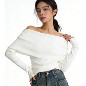 เสื้อเปิดไหล่แขนยาวถักสำหรับผู้หญิงเสื้อเปิดไหล่เซ็กซี่เข้ารูปแฟชั่น - Product Image 1