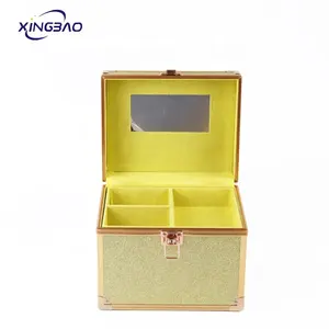 China Aluminum Metal Hard Shell Girls Gold Private Label Bling Makeup Case