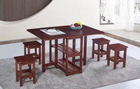 Table rectangulaire en bois multifonctionnelle en gros avec 4 tabourets, table à manger minimaliste gain de place, tables pliantes