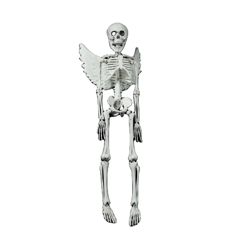 Esqueleto de esqueleto de halloween, esqueleto de plástico com asas brancas engraçadas de 16 polegadas