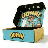 Boîte en carton ondulé bleu et jaune, imprimée avec des dessins de surf, personnalisée, boîte d'expédition personnalisée, solution d'emballage cadeau sur le thème de l'été