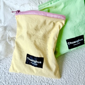 BSCI Small Eco Friendly Custom Label Zipper Pouch Make up Travel Plain Yellow Calico Cotton Canvas Makeup Cosmetic <b>Bag</b> With Logo - Product Image 2