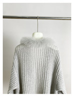 Cardigan en tricot épais gris pour femme, style coréen, avec col écharpe en tricot plat argenté et manches chauve-souris, vêtement d'extérieur