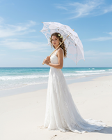 Parasol en dentelle blanche LS, décoration de mariage, accessoires photo pour douche nuptiale, broderie artisanale, logo personnalisé, vente en gros
