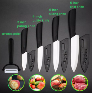 Ensemble de 5 couteaux en céramique personnalisés avec <span class=keywords><strong>couteau</strong></span> de chef de quatre pièces et éplucheur de fruits en acier inoxydable manche en plastique cadeau - Product Image 4