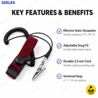 Bracelet antistatique ESD en métal, 100 % neuf, longueur 180 cm, réglable et antistatique