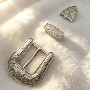 Juego de 3 Hebillas de Cinturón de Metal Personalizadas Estilo Ranger Antiguo con Grabado Floral Western, con Anillo y Punta para Cinturones de Vaquero de Hombre de 30MM - Product Image 3