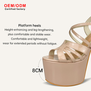 ओम निर्माताओं महिलाओं के फीता-अप कैटवॉक वाटरप्रूफ पु प्लेटफॉर्म अल्ट्रा हाई एड़ी सेक्सी ओपन पैर - Product Image 2