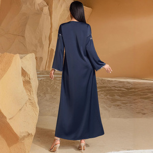 Abaya Islamica Blu Navy Resistente Cucita a Mano OEM/ODM, <span class=keywords><strong>Abbigliamento</strong></span> Islamico Taglie Forti, Vestito Lungo Elegante Stile Golfo per Ramadan ed Eid - Product Image 3