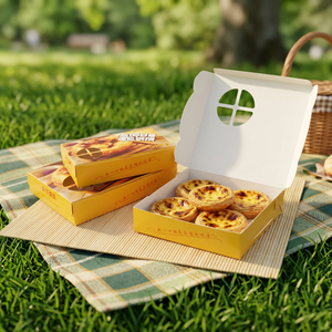 Boîte d'emballage alimentaire portable en carton kraft recyclable et écologique, personnalisable, pour tartes aux œufs, snacks, pâtisseries, vente en gros - Product Image 1