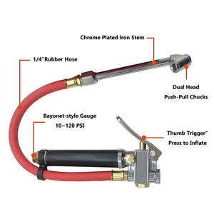 Pistolet de gonflage de pneus avec manomètre précis, embout et tuyau d'air professionnels pour le service des pneus de voitures, camions et motos - Product Image 5