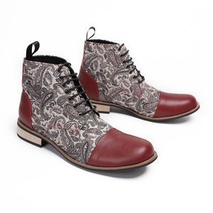 NA661 Bottes de cheville pour hommes à motif Paisley Chaussures en cuir véritable pour hommes Chaussures décontractées de créateur de mode Motif original Bottes derby à lacets - Product Image 5