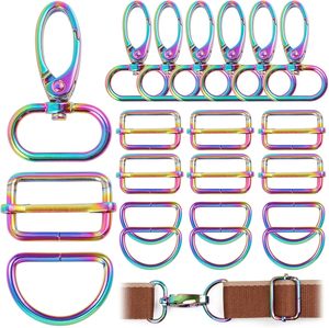 PECMER Ensemble de quincaillerie pivotante arc-en-ciel : Boucles, anneaux en D, crochets de fixation pour lanières, pour la fabrication de sacs à main et la confection de sangles de sacs - Product Image 1