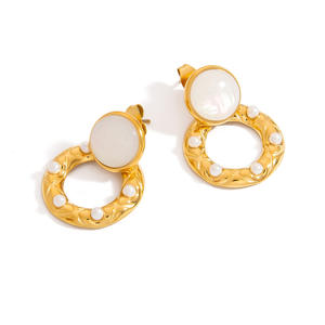 Pearl <b>Stud</b> Earrings 18K Gold Plated <b>Titanium</b> Steel Everyday Wear Geometric Design EH11890 - Product Image 5