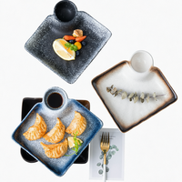 Assiette à raviolis en céramique écologique de 7,5 pouces, style japonais, plat carré de service avec compartiment à sauce pour restaurant, maison, hôtel