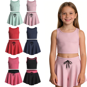 Set gonna per bambine, pantaloncini a farfalla con tasche, canotte sportive senza maniche per bambini per danza, tennis, cheerleading, corsa - Product Image 1