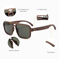 Lunettes de soleil rétro en bois de bambou de haute qualité, double pont en bois, polarisées UV400, pour hommes