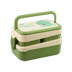 Lonchera Infantil con Diseño de Dibujos Animados, Lonchera Bento de Doble Compartimento, Lonchera de Plástico Apta para Microondas de Doble Capa - Product Image 1