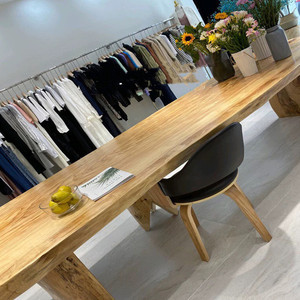 Escritorio de madera Original grande de estilo nórdico, taburetes de mesa de madera maciza de diseño moderno, otomanos para sala de estar o tienda de ropa - Product Image 3