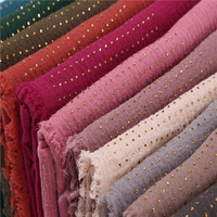 Hijab Muslim Polos Bahan Polyester Kerut dengan Hiasan Rhinestone Berkilau, Selendang Kerut, Kerudung Wanita Muslim